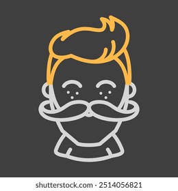 Vector de la cara del hombre barbudo sobre fondo oscuro. Símbolo Hipster. Signos de retrato de personaje de avatar. Símbolo del gráfico para su diseño del Sitio web, logotipo, App, UI