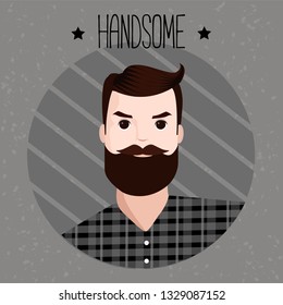 Bearded man.Vector pop art illustration of a brutal man, macho.
Barber shop isolated vintage label, badge, emblem. Vector illustration.