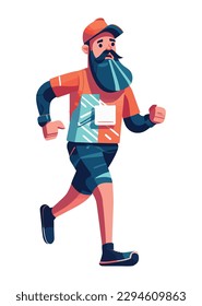 bearded mature man walking sports icon isolated