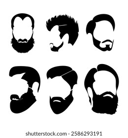 Bearded men with different styles hairstyles set, hipsters with hair cuts and beard