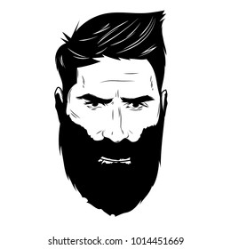 Bearded men face, hipster character.