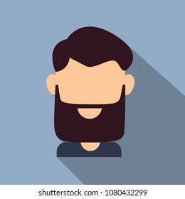 Bearded men face, hipster character. Fashion silhouette, avatar, emblem, icon, label. Vector illustration.