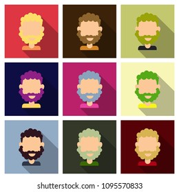 Bearded men face, hipster character. Fashion silhouette, avatar, emblem, icon, label. Vector illustration.
