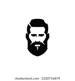 Bearded men face, hipster character. Fashion silhouette, avatar, emblem, icon, label. Vector illustration.