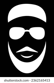 Cara de hombres con barba, personaje hipster. Silueta de moda, avatar, emblema, icono, etiqueta. Ilustración vectorial.