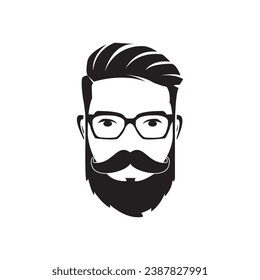 Cara de hombres con barba, personaje hipster. Cara de hombre con barba. Objeto Vector Blanco Y Negro.