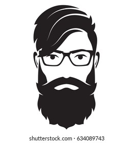 Cara de hombres barbudos, personaje hipster. Silueta de moda, avatar, emblema, icono, etiqueta. Ilustración vectorial.