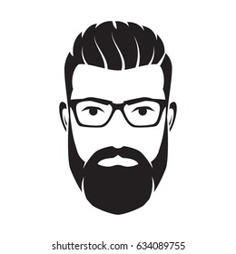 Bearded men face, hipster character. Fashion silhouette, avatar, emblem, icon, label. Vector illustration.