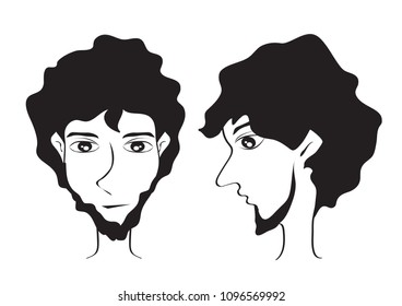 bearded men faces Hipster cartoon vector illustration, Young Man Short hair style icon, male face, logo Man, salon sign, beauty, spa