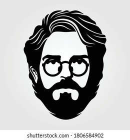 Bärtige Männer in Brille, Hipster-Gesicht Symbol einzeln. Vektorgrafik