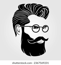 Bearded men in glasses, hipster face icon isolated. Vector illustration