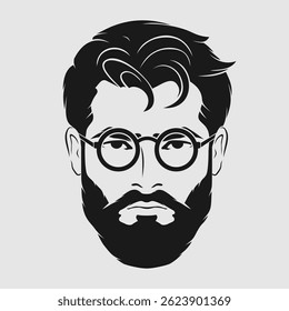 Bearded men in glasses, hipster face icon isolated. Vector illustration