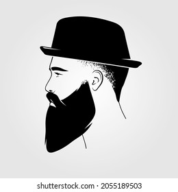 Bärtige Männer in einem Hut. Hipster-Gesichtssymbol einzeln. Vektorgrafik