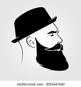 Hombres con barba en un Sombrero. Icono de la cara de Hipster aislado. Ilustración del vector