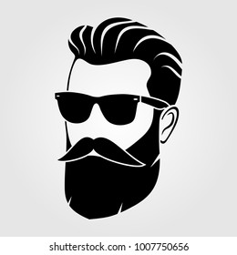 Bearded men, hipster face. Fashion silhouette, emblem, icon, label. Vector illustration.