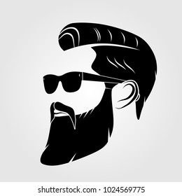 Bearded men, hipster face. Fashion silhouette, emblem, icon, label. Vector illustration.