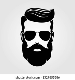 Bearded men, hipster face. Fashion silhouette, emblem, icon, label. Vector illustration.