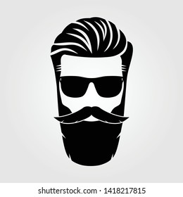 Bearded men, hipster face. Fashion silhouette, emblem, icon, label. Vector illustration.