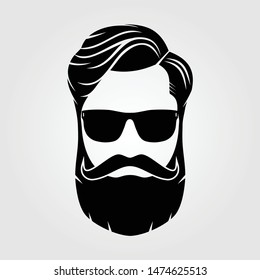 Bearded men, hipster face. Fashion silhouette, emblem, icon, label. Vector illustration.