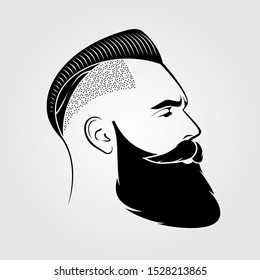 Bearded men, hipster face. Fashion silhouette, emblem, icon, label. Vector illustration.