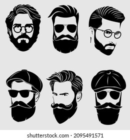 Bearded men, hipster face. Fashion silhouette, emblem, icon, label. Vector illustration