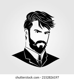 Bearded men, hipster face icon isolated. Vector illustration