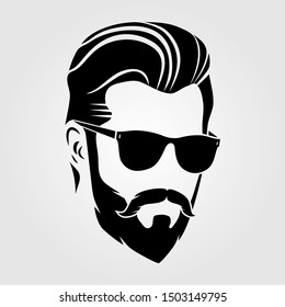 Bearded men in knit hat, hipster face. Fashion silhouette, emblem, icon, label. Vector illustration.