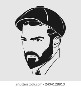 Bearded men in a Newsboy Cap. Hipster face icon isolated. Vector illustration