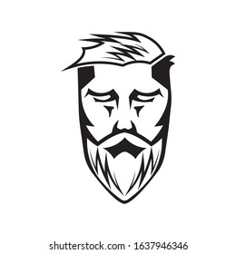 Bearded men silhouette isolated on white. Hipster barbershop logo template. Vector illustration.