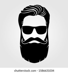 Bearded men in sunglasses. Fashion silhouette, emblem, icon, label. Vector illustration.