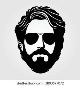 Bearded men in sunglasses, hipster face icon isolated. Vector illustration.
