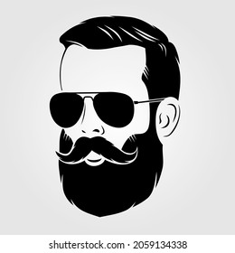 Bearded men in sunglasses, hipster face icon isolated. Vector illustration	