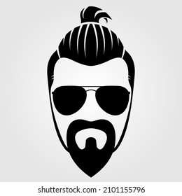 Bearded men in sunglasses. Hipster face icon isolated. Vector illustration