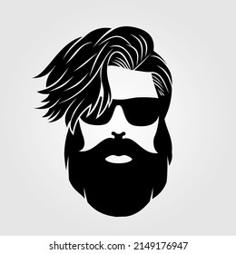 Bearded men in sunglasses, hipster face icon isolated. Vector illustration	