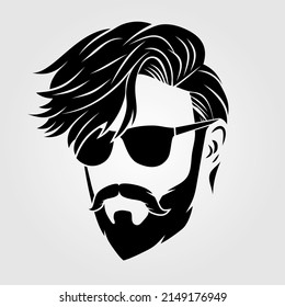 Bärtige Männer in Sonnenbrille, Hipster-Gesicht Symbol einzeln. Vektorgrafik	