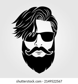 Bearded men in sunglasses, hipster face icon isolated. Vector illustration	