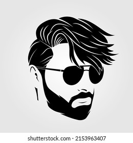 Bearded men in sunglasses, hipster face icon isolated. Vector illustration	