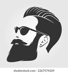 Bearded men in sunglasses, hipster face icon isolated. Vector illustration	