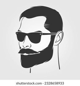 Bearded men in sunglasses, hipster face icon isolated. Vector illustration	