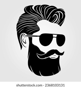 Bearded men in sunglasses, hipster face icon isolated. Vector illustration	