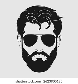 Bearded men in sunglasses, hipster face icon isolated. Vector illustration	