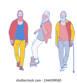 bearded men is walking. hand drawn style vector design illustrations
