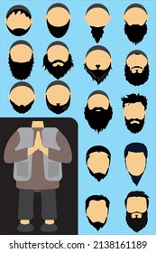 bearded Muslim male character template.can change the type of head and beard.