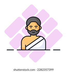 A bearded muslim man wearing ihram to perform umrah. easy to use vector