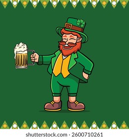 The Bearded and Mustache Man Holds Glass Of Beer To Celebrate St Patrick