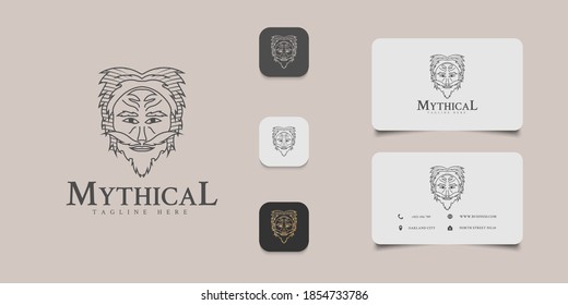 Bearded old man logo with line concept in vintage style for your business