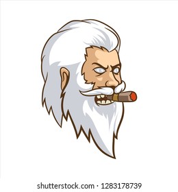 bearded old man smoking