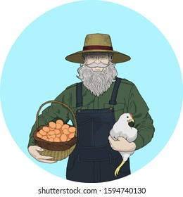 bearded oldman farmer vector illustration