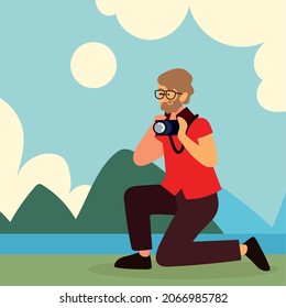 bearded photographer with camera design