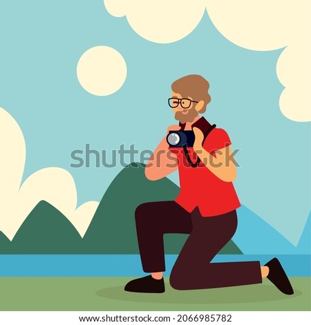 bearded photographer with camera design